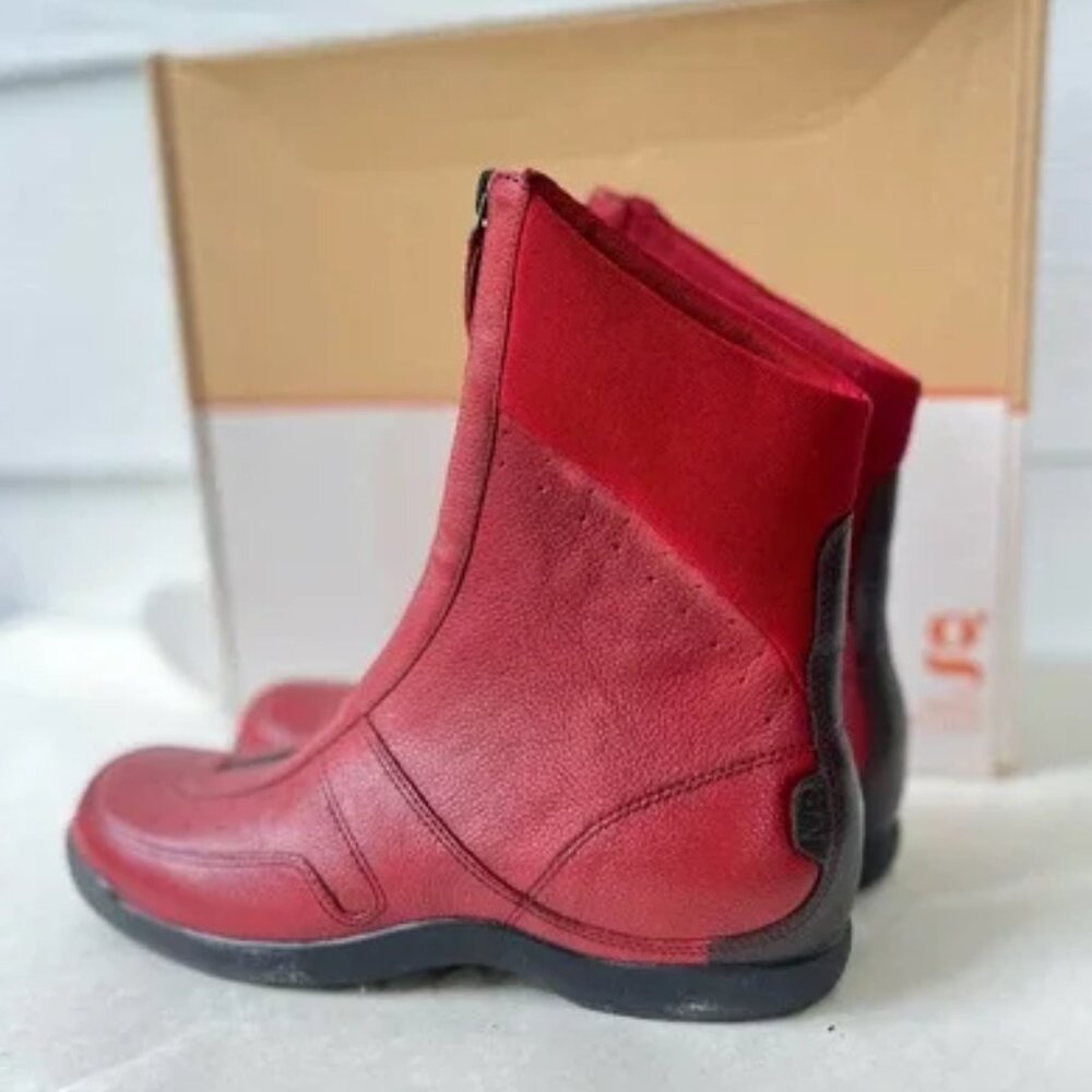 Cole Haan G Series Nike Air Red Leather Zip Front Ankle Boots Size 5.5